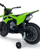 INJUSA Motocicleta electrica pentru copii Kawasaki KX85 Verde 12V cu licenta roti ajutatoare tip cross 3-5 ani