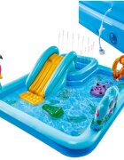 INTEX Centru de joaca gonflabil pentru copii Jungle Adventure compus din doua piscine si tobogan vesel cu aterizare lina dimensiune 244 x 198 x 71 cm