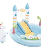 INTEX Loc de joaca acvatic gonflabil pentru copii Unicorn Castle cu tobogan integrat capacitate 234 L dimensiune 196 x 178 x 127 cm