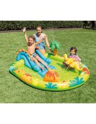 INTEX Piscina gonflabila pentru copii Little Dino cu tobogan gonflabil integrat palmier cu functie de aspersor dimensiune 191 x 152 x 58 cm capacitate 143 L