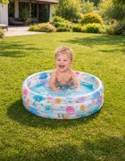 INTEX Piscina gonflabila pentru copii Marine Life 61 x 22 cm din PVC rezistent include petic de reparatie capacitate 28 L