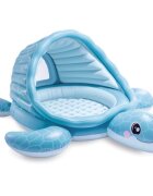 INTEX Piscina gonflabila pentru copii Turtle Playland in forma de carapace cu acoperis incorporat 218 x 206 x 97 cm din vinil cu dop de scurgere