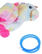 Jokomisiada Calut gonflabil de sarit pentru copii Rainbow Unicorn realizat din cauciuc imbracat in plus pufos cu pompa de picior inclusa dimensiune 61 x 17 x 52 cm