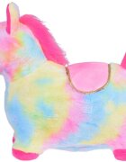 Jokomisiada Calut gonflabil de sarit pentru copii Rainbow Unicorn realizat din cauciuc imbracat in plus pufos cu pompa de picior inclusa dimensiune 61 x 17 x 52 cm