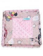 Joli Bebe Paturica cu 2 fete din plus minky si bumbac 100 x 100 cm model baloane roz