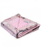 Joli Bebe Paturica cu 2 fete din plus minky si bumbac 100 x 100 cm model baloane roz