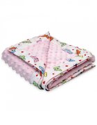 Joli Bebe Paturica cu 2 fete din plus minky si bumbac 100 x 100 cm model fluturi roz