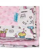 Joli Bebe Paturica cu 2 fete din plus minky si bumbac 100 x 100 cm model unicorni roz
