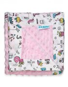 Joli Bebe Paturica cu 2 fete din plus minky si bumbac 100 x 100 cm model unicorni roz