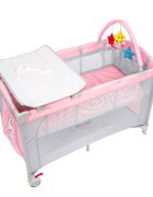 Juju Patut pentru copii Sleepy Baby Hunny Bunny pliabil roti cu blocare bara de jucarii salteluta de infasat geanta de transport usita laterala cu fermoar dimensiuni 125 L x 65 l x 78 cm