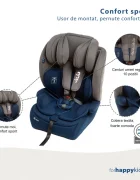 Juju Scaun auto i-Size Safe Rider Gri-Bleumarin 76-150 cm convertibil in inaltator tetiera reglabila cotiere pernute moi husa detasabila