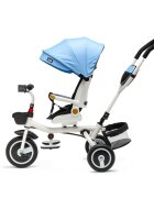Juju Tricicleta pentru copii Bliss Ride Albastru 3 in 1 pozitie de somn reversibila far luminos muzica cos depozitare gentuta protectie UV cauciucuri spuma EVA greutate maxima admisa 25kg
