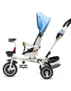 Juju Tricicleta pentru copii Bliss Ride Albastru 3 in 1 pozitie de somn reversibila far luminos muzica cos depozitare gentuta protectie UV cauciucuri spuma EVA greutate maxima admisa 25kg