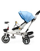 Juju Tricicleta pentru copii Bliss Ride Albastru 3 in 1 pozitie de somn reversibila far luminos muzica cos depozitare gentuta protectie UV cauciucuri spuma EVA greutate maxima admisa 25kg