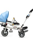 Juju Tricicleta pentru copii Bliss Ride Albastru 3 in 1 pozitie de somn reversibila far luminos muzica cos depozitare gentuta protectie UV cauciucuri spuma EVA greutate maxima admisa 25kg