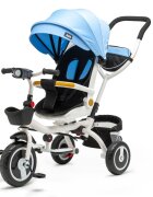 Juju Tricicleta pentru copii Bliss Ride Albastru 3 in 1 pozitie de somn reversibila far luminos muzica cos depozitare gentuta protectie UV cauciucuri spuma EVA greutate maxima admisa 25kg