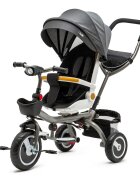 Juju Tricicleta pentru copii Bliss Ride Gri 3 in 1 pozitie de somn reversibila far luminos muzica cos depozitare gentuta protectie UV cauciucuri spuma EVA greutate maxima admisa 25kg