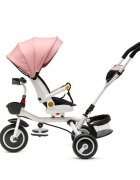 Juju Tricicleta pentru copii Bliss Ride Roz 3 in 1 pozitie de somn reversibila far luminos Muzica cos depozitare gentuta protectie UV cauciucuri spuma EVA greutate maxima admisa 25kg