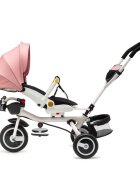 Juju Tricicleta pentru copii Bliss Ride Roz 3 in 1 pozitie de somn reversibila far luminos Muzica cos depozitare gentuta protectie UV cauciucuri spuma EVA greutate maxima admisa 25kg
