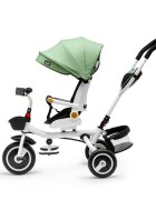 Juju Tricicleta pentru copii Bliss Ride Verde 3 in 1 pozitie de somn reversibila far luminos muzica cos depozitare gentuta protectie UV cauciucuri spuma EVA greutate maxima admisa 25kg