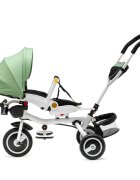 Juju Tricicleta pentru copii Bliss Ride Verde 3 in 1 pozitie de somn reversibila far luminos muzica cos depozitare gentuta protectie UV cauciucuri spuma EVA greutate maxima admisa 25kg