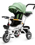 Juju Tricicleta pentru copii Bliss Ride Verde 3 in 1 pozitie de somn reversibila far luminos muzica cos depozitare gentuta protectie UV cauciucuri spuma EVA greutate maxima admisa 25kg