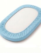 Kerstin Cearceaf cu banda elastica pentru landoucarucior si cosulet copii Premium Muslin Baby blue realizat din muselina bumbac 100 dimensiune 80 x 38 cm