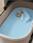 Kerstin Cearceaf cu banda elastica pentru landoucarucior si cosulet copii Premium Muslin Baby blue realizat din muselina bumbac 100 dimensiune 80 x 38 cm