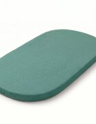 Kerstin Cearceaf cu banda elastica pentru landoucarucior si cosulet copii Premium Muslin Emerald realizat din muselina bumbac 100 dimensiune 80 x 38 cm