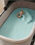 Kerstin Cearceaf cu banda elastica pentru landoucarucior si cosulet copii Premium Muslin Mint realizat din muselina bumbac 100 dimensiune 80 x 38 cm