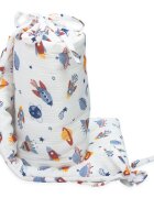 Kerstin Protectie laterala pentru patut copii Cosmos 180 x 30 cm cu suprafata din muselina bumbac 100 prindere cu panglici