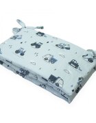 Kerstin Protectie laterala pentru patut copii Excavatoare gri 180 x 30 cm cu doua fete suprafata din bumbac 100 prindere cu panglici