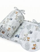 Kerstin Protectie laterala pentru patut copii Forest animals 180 x 30 cm cu doua fete suprafata din bumbac 100 prindere cu panglici