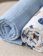 Kerstin Set 3 scutece multifunctionale Premium Cosmos baby blue 70x80 cm din muselina 100 bumbacsuprafata finamoale si absorbanta
