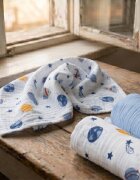 Kerstin Set 3 scutece multifunctionale Premium Cosmos baby blue 70x80 cm din muselina 100 bumbacsuprafata finamoale si absorbanta