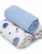 Kerstin Set 3 scutece multifunctionale Premium Cosmos baby blue 70x80 cm din muselina 100 bumbacsuprafata finamoale si absorbanta