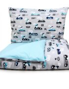 Kerstin Set lenjerie 2 piese pentru patut copii Bunny drivers husa pilota 120x90 si fata perna 40x60 cm design versatil cu doua fete tesatura moale inchidere cu fermoar