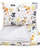 Kerstin Set lenjerie 2 piese pentru patut copii Forest Friends husa pilota 120x90 si fata perna 40x60 cm design versatil cu doua fete tesatura moale inchidere cu fermoar