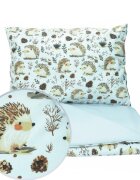 Kerstin Set lenjerie 2 piese pentru patut copii Hedgehog husa pilota 120x90 si fata perna 40x60 cm design versatil cu doua fete tesatura moale inchidere cu fermoar