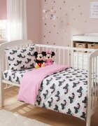 Kerstin Set lenjerie 2 piese pentru patut copii Pink Mouse husa pilota 120x90 si fata perna 40x60 cm design versatil cu doua fete tesatura moale inchidere cu fermoar