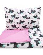 Kerstin Set lenjerie 2 piese pentru patut copii Pink Mouse husa pilota 120x90 si fata perna 40x60 cm design versatil cu doua fete tesatura moale inchidere cu fermoar
