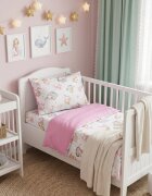 Kerstin Set lenjerie 2 piese pentru patut copii Sirene husa pilota 120x90 si fata perna 40x60 cm design versatil cu doua fete tesatura moale inchidere cu fermoar