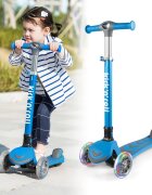KicknRoll Trotineta pentru copii Nichiduta Kick and roll Blue pliabila cadru din aluminiu ghidon reglabil in 4 pozitii roti silentioase din PU cu lumini LED dimensiune 58 x 25.9 x 82 cm
