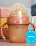 Kidnort Biberon anti-colici pentru bebelusi 0-3 luni Eple sterilizabil cu pai moale din silicon si biluta gravitationala incorporata maner ergonomic detasabil capacitate 150 ml Pink