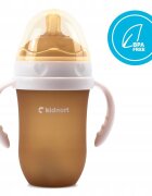 Kidnort Biberon anti-colici pentru bebelusi de la 6 luni Eple nivel de debit 5 cu pai moale din silicon si biluta gravitationala incorporata maner ergonomic detasabil capacitate 250 ml BeigePink