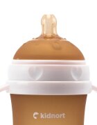 Kidnort Biberon anti-colici pentru bebelusi de la 6 luni Eple nivel de debit 5 cu pai moale din silicon si biluta gravitationala incorporata maner ergonomic detasabil capacitate 250 ml BeigePink