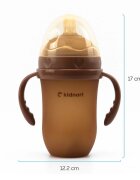 Kidnort Biberon anti-colici pentru bebelusi de la 6 luni Eple nivelul de debit 5 cu pai moale din silicon si biluta gravitationala incorporata maner ergonomic detasabil capacitate 250 ml Brown