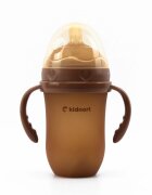 Kidnort Biberon anti-colici pentru bebelusi de la 6 luni Eple nivelul de debit 5 cu pai moale din silicon si biluta gravitationala incorporata maner ergonomic detasabil capacitate 250 ml Brown