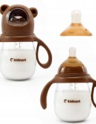Kidnort Biberon cu tetina anti-colici debit variabil Jordbaer Brown 240ml de la 6 luni echipat cu Pai cu bila gravitationala si maner ergonomic detasabil