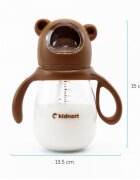 Kidnort Biberon cu tetina anti-colici debit variabil Jordbaer Brown 300 ml de la 6 luni echipat cu Pai cu bila gravitationala si maner ergonomic detasabil
